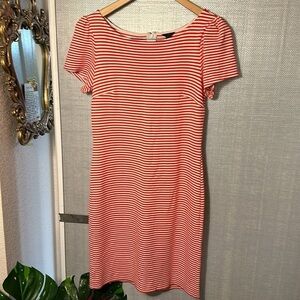 Ann Taylor red white slight puff sleeve Striped dress stretch size 4P